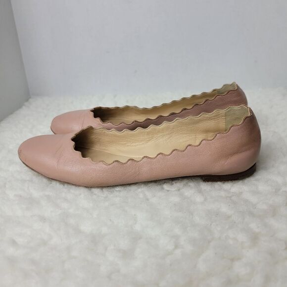 Chloe Lauren Nappa Leather Scalloped Trim Slip-on Ballet Flats - Picture 2 of 10